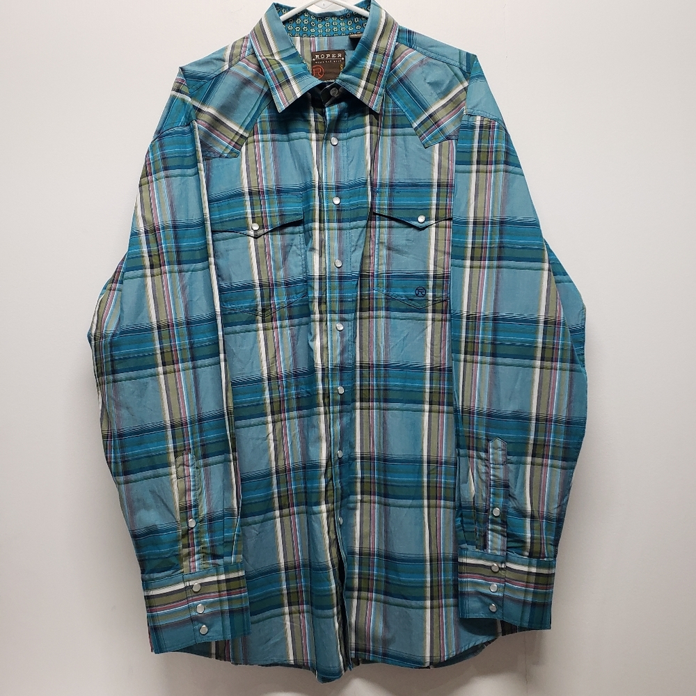 ROPER Western Pearl Snap Long Sleeve Shirt Mens XL Plaid Rodeo Festival Country
